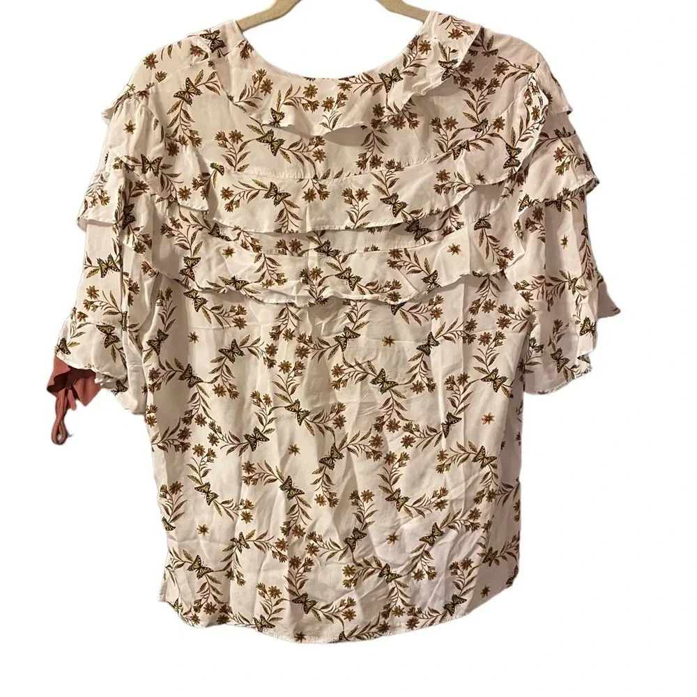 SANDRO BUTTERFLY PRINT RUFFLE BLOUSE - Picture 5 of 9